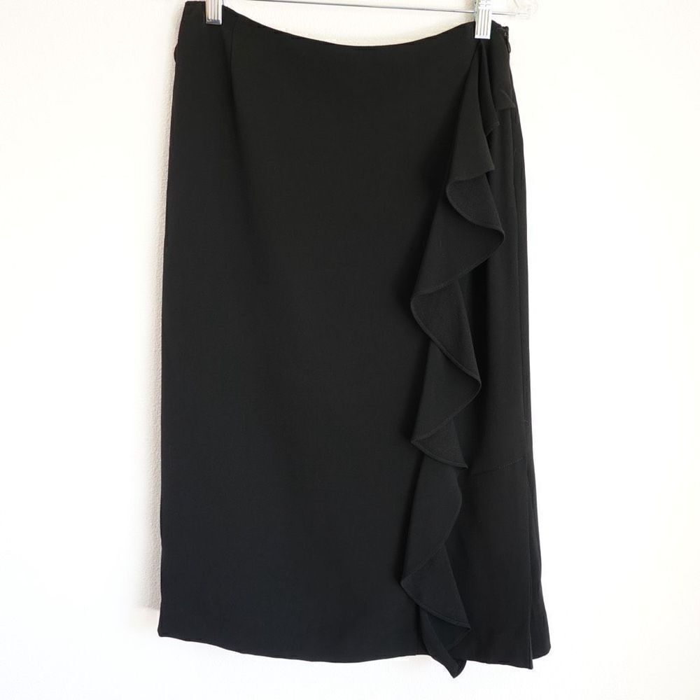 Lafayette 148 New York Side Ruffle Pencil Skirt Black Size 8
